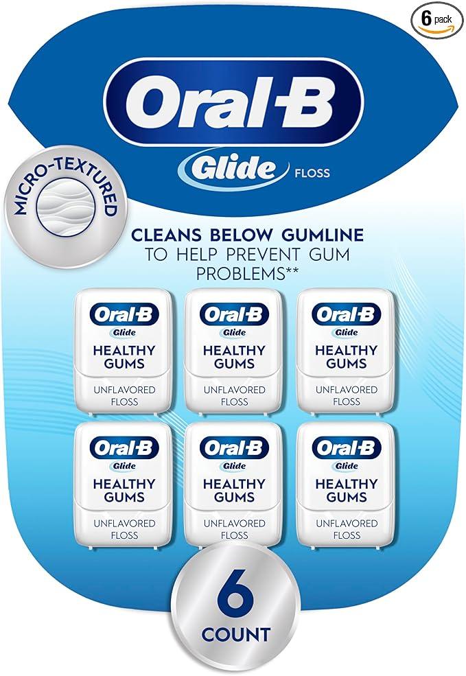 OralB Glide Healthy gums, unflavored floss 50M (Pack of 6)