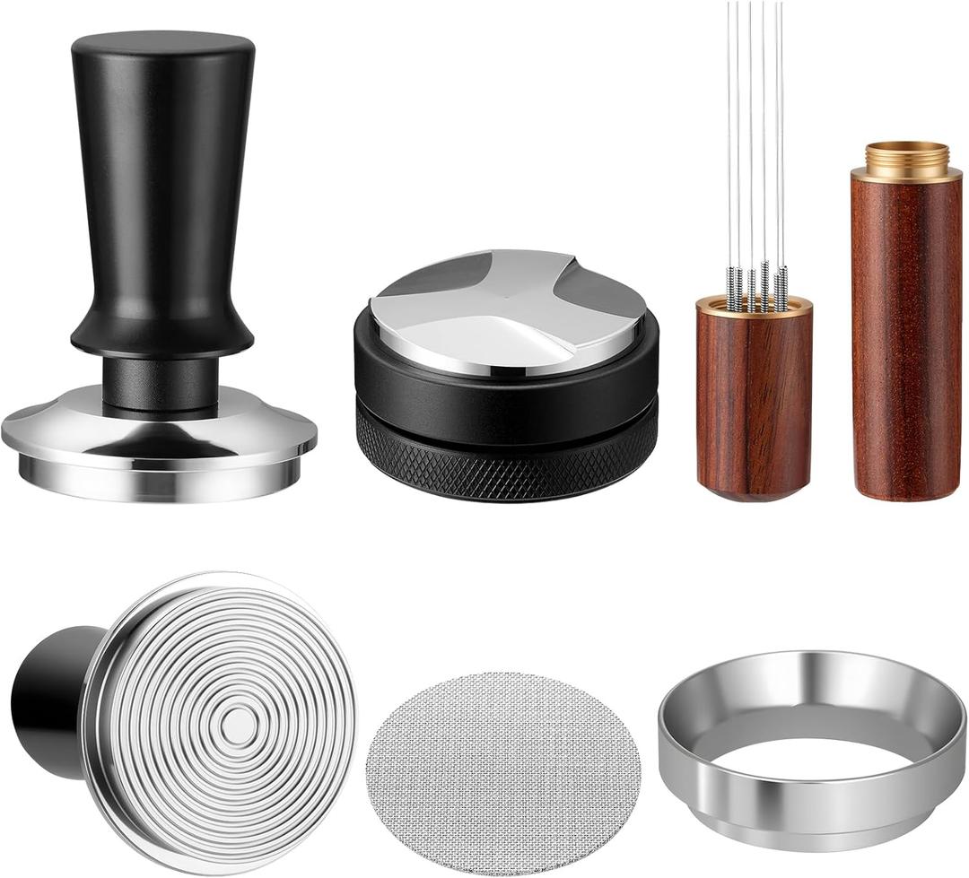 5PCS 58mm Espresso Accessories Kit,Espresso Tamper Tool,Coffee Distribution Tools,WDT Tool Espresso,Magnetic Dosing Funnel and Espresso Puck Screen,Fits 58mm Espresso Machine Portafilter