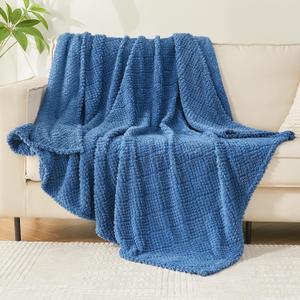 EMME Fleece Blanket, 3D Jacquard Throw Blanket for Couch and Bed, Soft Cozy and Fluffy Blankets Lightweight Luxury Flannel with Waffle Design (Navy Blue, 50" x 60")