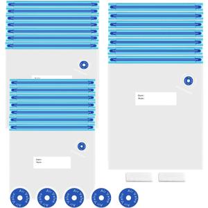 Sous Vide Bags 28Pcs, BPA Free Reusable, with Air Valve, Double-Layered Food Storage for Cooking, Food Storage, and Microwave Heating. 3 Size 21 Vacuum Zipper Bags, 2 Seal Clips, and 5 Air Valves. (Blue+White)