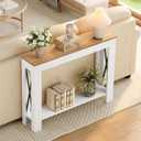 YATINEY Farmhouse Console Table, 39.4'' Small Narrow Entryway Table, Wood Couch Table Behind Sofa with Storage Shelf, Slim Farmhouse Hallway Table for Hallway, Foyer, White & Light Walnut CT34WV