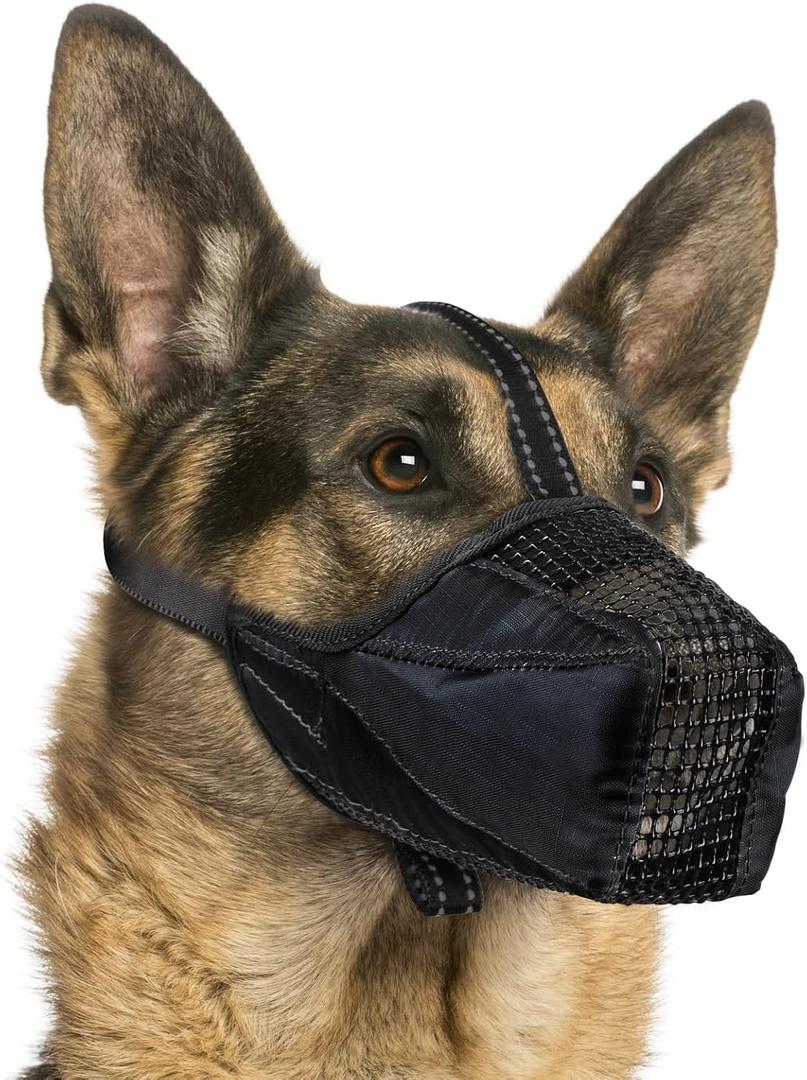 Mesh Dog Muzzle, Breathable Soft Dog Muzzle with Reflective Straps for Secure Fit, Prevents Biting, Chewing Scavenging Adjustable for Dogs,Black,XL