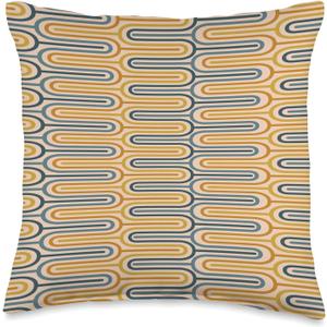 Mid Century Modern Geometric Pattern Navy Blue Yellow Rust Throw Pillow