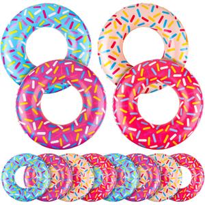 Meooeck 12 Pcs Inflatable Donut Assorted Inflatable Suckers Birthday Party Decoration Candy Balloons Props Favors for Swimming Pool, 4 Styles