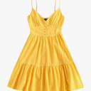 ZAFUL Women's Casual V Neck Summer Mini Dress Spaghetti Strap A-Line Short Dresses Backless Solid Color Sundress M