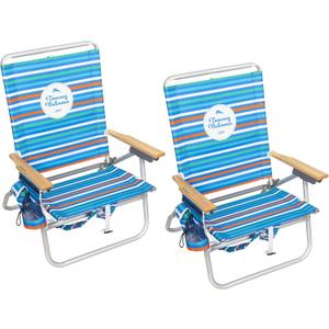 Tommy Bahama 4-Position Extended 12.8" Seat Height Easy in-Easy Out Folding Backpack Beach Chair, Logo Stripe (1-pack Logo Stripe)