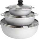 IMUSA Colombian 3 Piece Caldero Set with Glass Lids, Cast Aluminum Dutch Oven Pots, 1.5Qt 3.5Qt and 7Qt Traditional Hispanic Cookware for Rice, Beans, Soups, Stews, and Braised Meals