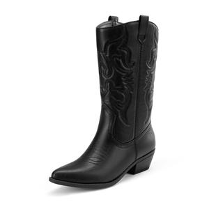 DREAM PAIRS Women's Cowboy Boots Pull On Cowgirl Boots,All Black,8.5 (Black)