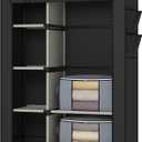Calmootey Portable Closet, Wardrobe with 6 Shelves and Hanging Rod, Storage Organizer for Bedroom, Non-Woven Fabric Cover with 4 Side Pockets, Includes 2 Storage Bags for Clothes, Black