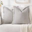 MIULEE Navy Blue Striped Euro Decorative Throw Pillow Covers, 24x24