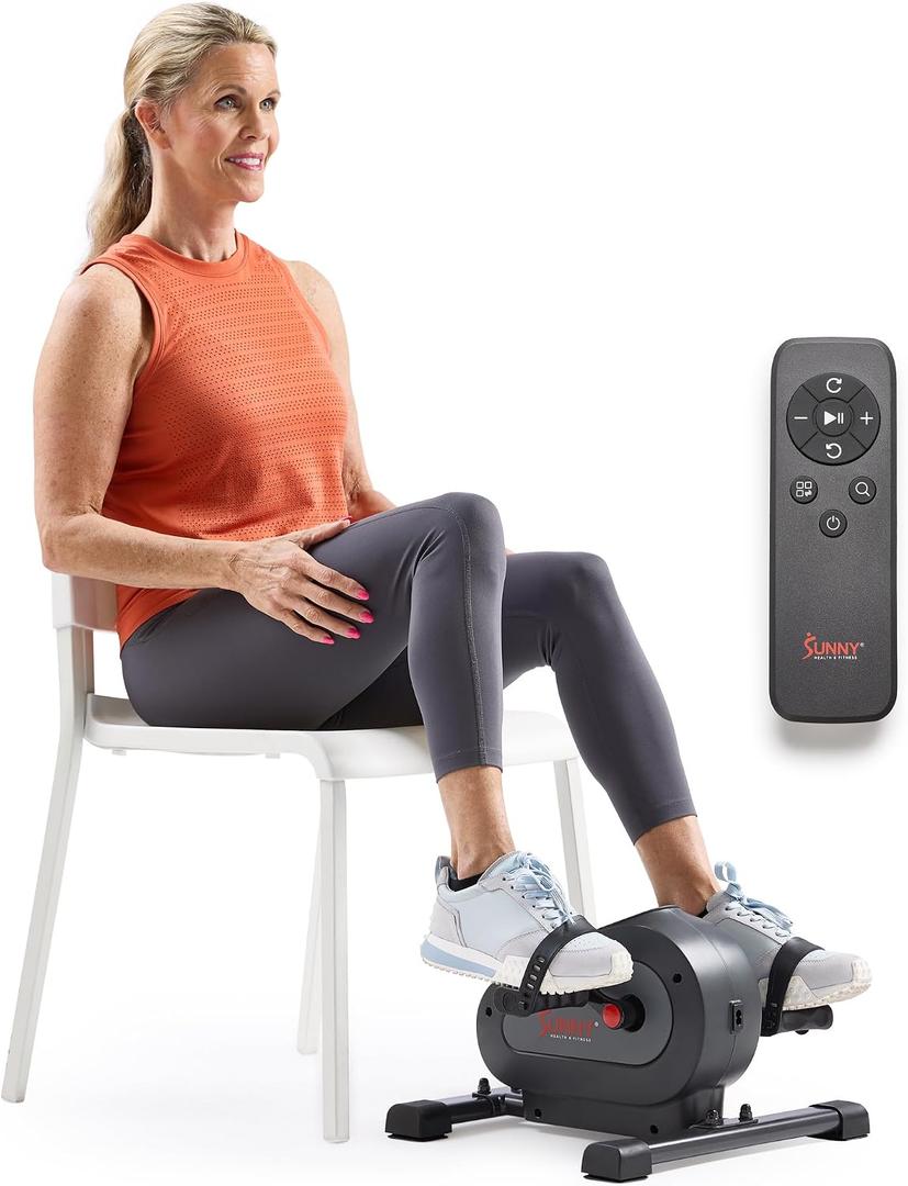 Sunny Health & Fitness Smart Motorized Mini Exercise Bike, Dual Function Portable Under-Desk Pedal Trainer for Low-Impact Cardio Home Workout, Free SunnyFit App Connection SF-B024041