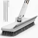 Purexa Floor Scrub Brush with 55" Long Handle, 2-in-1 Floor Brush with Built-in Squeegee, Adjustable Angle Head and Stiff Bristles for Tile, Wood, Concrete & Textured Floor Cleaning