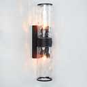 Hammered Clear Glass Shades Candelabra Sconce, Double Glass Tube Indoor/Outdoor Vanity Sconce for Bathroom, Living Room, Bedroom, Entryway, 4.5" w x 5" d x 15.5" h (Black)