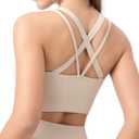 Sports Bras for Women, Criss-Cross Back, Adjustable Wire-Free Medium Support Workout Bra with Removable Cups (XX-Large, Nude)