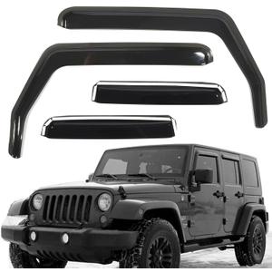 Rain Guards Side Window Visor Vent Outside Mount, 4PCS Fits for Jeep Wrangler JK 2007-2018 4door