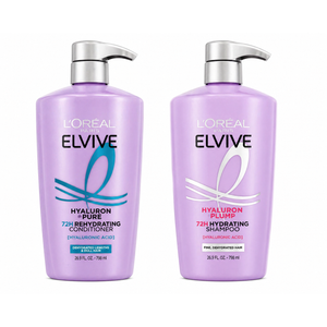 L'Oreal Paris Elvive Hyaluron Plump Shampoo and Conditioner Set for Dehydrated, Dry Hair with Hyaluronic Acid Care Complex, 1 Kit (2 Products)