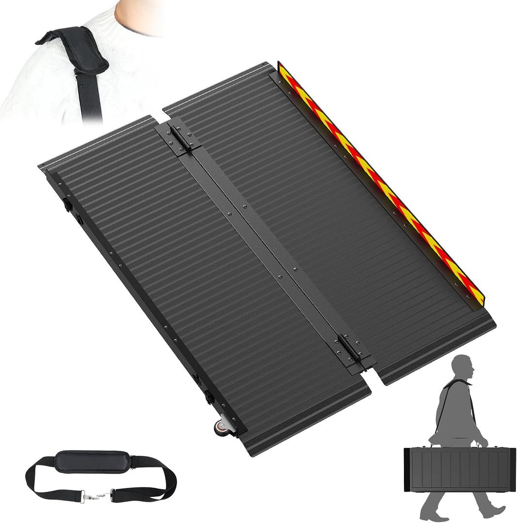 Portable Wheelchair Ramp, Non-Slip Metal Access Ramp,for Home Steps,staircases,Thresholds,Doorways,Scooter, 800LBS Capacity (4FT(Using Height 4-12''))