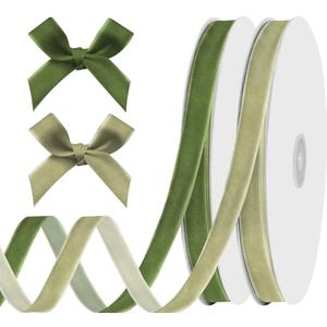 ALIBBON 2 Rolls 3/8 inch x 20 yd Sage Green Velvet Ribbon Light Green Thin Ribbon Assorted Solid Ribbons for Gift Wrapping Sewing Bows Crafts Wedding Birthday Party Spring Easter Christmas Decorations