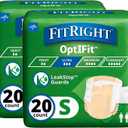 FitRight Adult Diapers, Ultra Heavy Absorbency, S (Waist Size 20in-32in), 20 Count, OptiFit Incontinence Briefs for Men and Women, Disposable, Moisture-Wicking, Leak Protection, (Pack of 2)