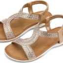 UBFEN Flat Sandals For Women Dressy Arch Support Comfortable Casual Sandal With 2026 Rhinestone Braid Elastic Strap Summer Vacation (Gold, M)