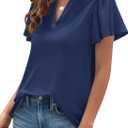 PRETTYGARDEN Women's 2026 Summer Satin Blouses Dressy Casual Ruffle Cap Sleeve V Neck Business Work Cute Tops Spring Outfits