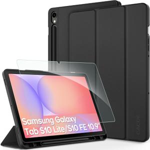 CACOE Case for Samsung Galaxy Tab S10 Lite / S10 FE / S9 FE 10.9-Inch/ S9 11 Inch with Screen Protector, Foldable Stand Slim Protective Slim Case, Auto Screen On/Off, Black