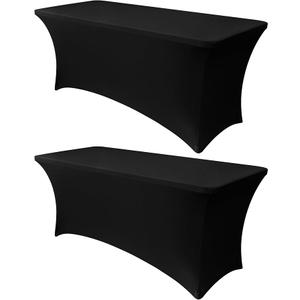 Obstal 8Ft Stretch Spandex Table Cover for Standard Folding Tables - 2 Pack Universal Rectangular Fitted Tablecloth for Party, Banquet, Events, Trade Show (Black, 96L x 30W x 30H Inches)