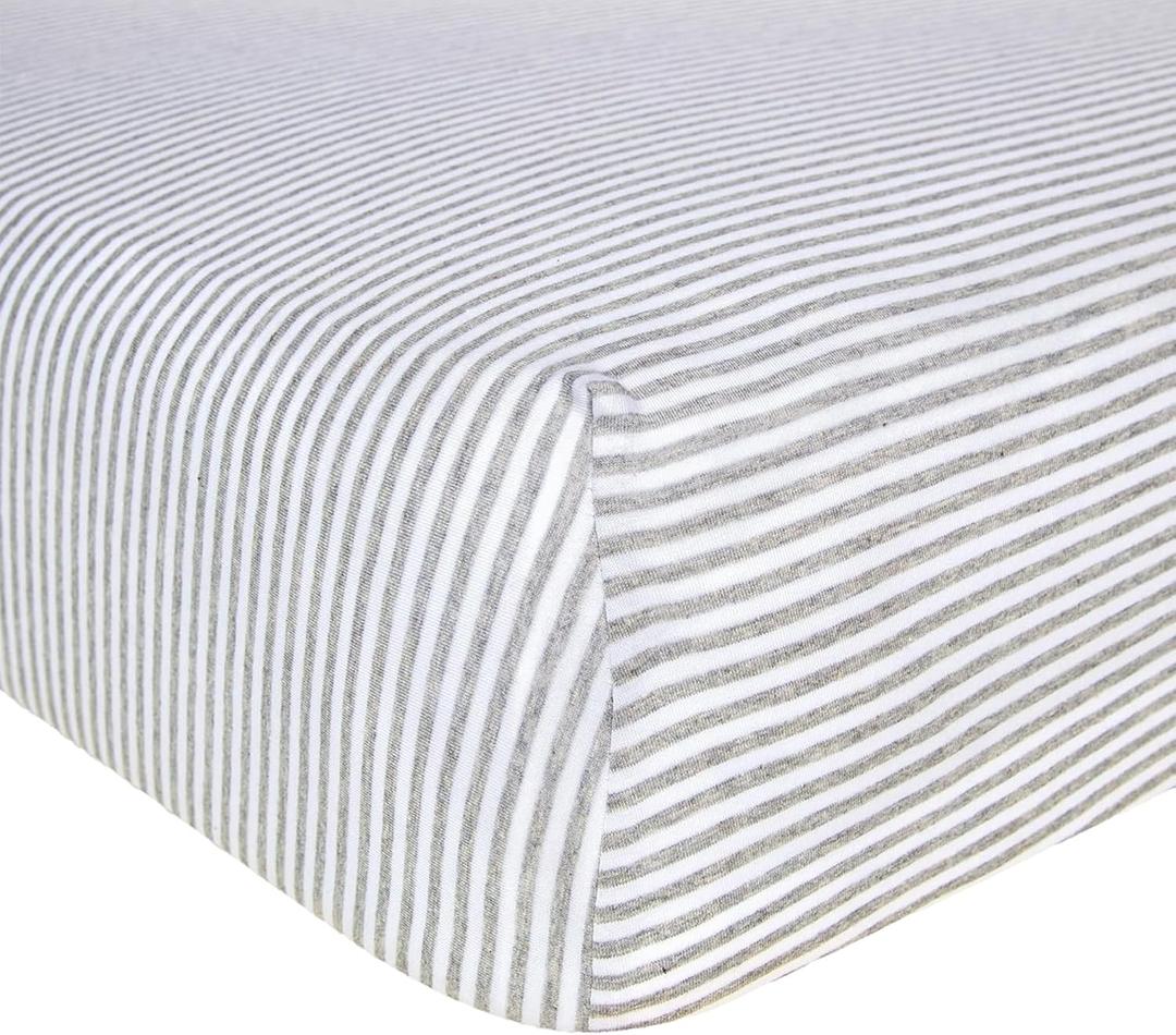 Burt's Bees Baby Essential Organic Cotton Fitted Crib Sheet, Breathable for Boy Girl Standard Crib & Toddler Mattresses (1-Pack, Heather Grey Stripes)