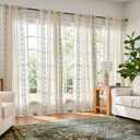 jinchan Weslie Boho Curtains for Bedroom 4 Panel Set Sage Green Vintage Floral Farmhouse Curtains 84 Inches Long Linen Drapes for Living Room Embroidered Light Filtering Drapes Sage on Beige