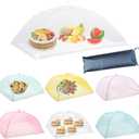 Food Covers for Outside Mesh,1 Pack 40"X24" Extra Large Food Net + 6 Pack Colorful 17"X17" Pop Up Mesh Food Tent Fly Covers Mesh Food Covers for Outdoors Picnic Pool Party BBQ Supplies