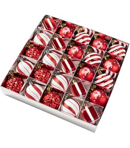 Red and White Christmas Balls Ornaments Set,Shatterproof Plastic Ball Set with Hanging Strings,Hanging Ball Ornaments for Xmas Christmas Tree Decorations,Early Ideas
