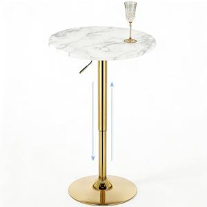 Round Cocktail Table Gold Height Adjustable 27.9''-35.4'' Pub Bar Table with Metal Base, Modern Sturdy Stylish for Kitchen, Dining Room, Office, Home Bar