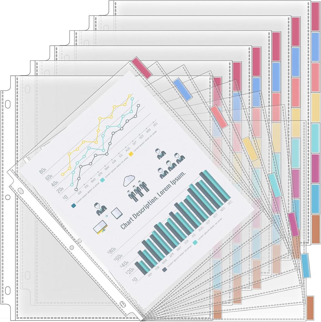 ReliThick 6 Set of 48 Pack Clear Sheet Protectors for 3 Ring Binder with 8 Tab Divider, Letter Size 8.5 x 11 Inch Plastic Sleeves Page Protector for Documents Photos School Office Home Organization