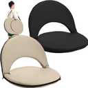 2 Pcs Stadium Seats Floor Chairs Reclining Bleacher Seat with Shoulder Strap Portable Recreation Recliner Beach Folding Waterproof Cushion Chair for Sports (Black and Khaki)