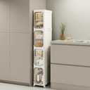 Narrow Bathroom Storage Cabinet with Wheels, 4-Tier Plastic Slim Cabinets with Adjustable Shelves for Small Spaces, Bathroom, Kitchen, Milky White