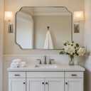Brushed Nickel Mirror 30x40 Inch, Rectangle Bathroom Mirror for Wall, Large Scalloped Wall Mirror in Anti-Rust Stainless Steel Metal 1’’ Frame, Wall Mounts Horizontally or Vertically