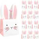 FYSUIMU 16 Pcs Easter Paper Bags Pink Bunny Treat Bags with Handles Rabbit Face Candy Goodie Bag for Birthday Baby shower Party Favors Supplies