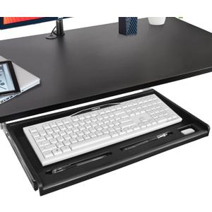 TOOCUST Under Desk Keyboard Tray, 20" Wx11"D Sturdy Key Board Tray Under Desk Slide with Pen Tray, Desk Extender with Pen Holder,Black