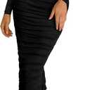 PRETTYGARDEN Womens 2026 Fall Long Sleeve Maxi Dress Off Shoulder Mesh Ruched Bodycon Trendy Long Wedding Guest Dresses (Medium, Black)