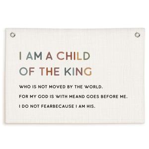Lacama Christian Wall Decor for Boys Room, Baby Boys Nursery Decor, Bible Verse Wall Linen Hanging Banner Flags, I Am a Child of The King Banner Neutral Wall Decor, Birthday Gift 30x20 Inch