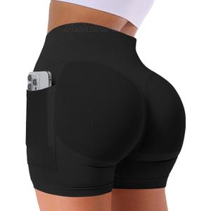 Impact Seamless Gym Workout Shorts Women Scrunch Butt Lifting Biker Yoga Shorts for Women Tummy Control 4.5" (X-Large, Impact Pocket Black)