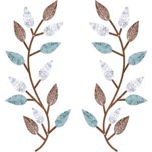 Zhengmy 2 Pieces Metal Tree Leaf Wall Decor Vine Olive Branch Leaf Wall Art Living Room, Hallway Wall Decor Outdoor Decoration(Blue Brown Colors)