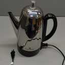 West Bend Electric Percolator Classic Style Coffee Maker with Heat Resistant Handle Base and Detachable Cord with Stainless Steel Stem and Basket, 12-Cup, Silver