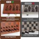 Magnetic Chess Set 15.5 Inch Chess Boards for Adults & Kids, Leather & Wooden Folding Board with Handmade Wood Pieces, Travel Chess Sets Game with Portable Handle for Beginners Professionals
