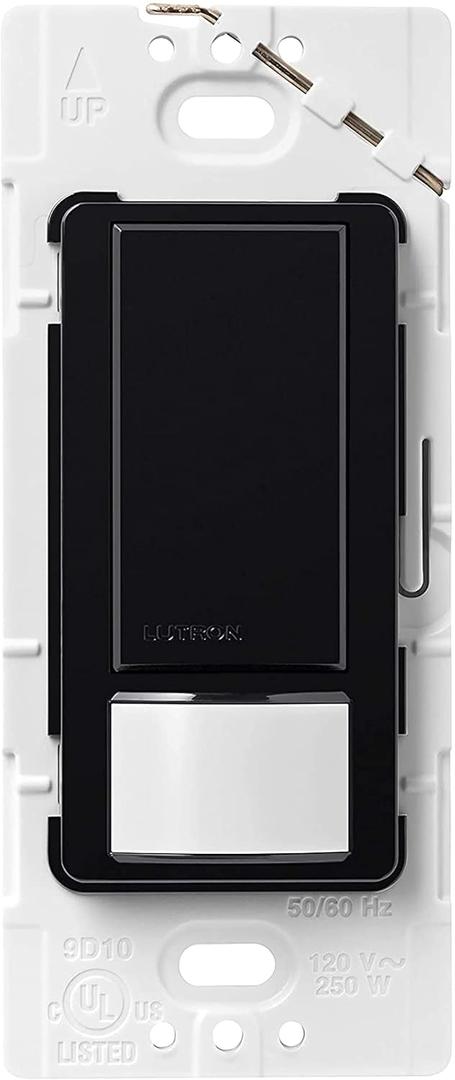 Lutron Maestro Vacancy Motion Sensor Light Switch for Bathroom, Garage, Laundry Room, and Closet, for Any Light Bulbs, Auto Off Only, Single-Pole Only, No Neutral Required, MS-VPS2-BL, Black