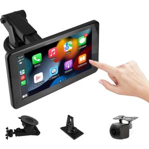 Portable Car Radio Stereo Audio Receiver with Wireless Carplay&Android Auto, 7 FHD IPS Touchscreen, 1080P Backup Cam, Siri, Google Voice, FM, Bluetooth, GPS Navigation, Aux, TF Card TTXSCAM T86