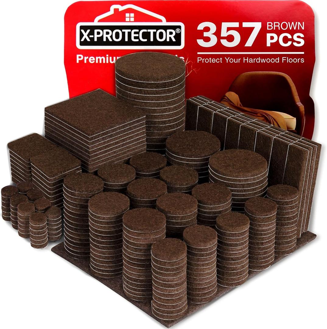 X-PROTECTOR 357 pcs Premium Huge Pack Felt Furniture Pads! Quantity of Furniture Sliders with Many Big Sizes Your Ideal Floor Protectors. Protect Your Hardwood & Laminate Floor