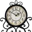 HZDHCLH Vintage Table Clocks for Living Room Bedroom Decor, Silent Decorative Farmhouse Shelf Clock Battery Operated, Small Rustic Mantel Clock with Roman Numerals (Black,11 inch)