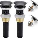 Bathroom Sink Drain,2 Pack Drain Stopper Bathroom Sink with Overflow,Pop Up Drain Assembly with Detachable Strainer Basket,Built-in Anti-Clogging Strainer,Stainless Steel Mattle Black (Mattle Black-2 Pack)