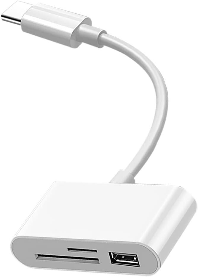 USB C to SD Card Reader with USB 3.0 Thunderbolt to Micro SD TF Card Reader 3 in 1 USB-C to USB Camera Memory Card Reader Adapter Compatible with MacBook Pro/Air iMac M1 XPS13/15 RRSITIAU (White)